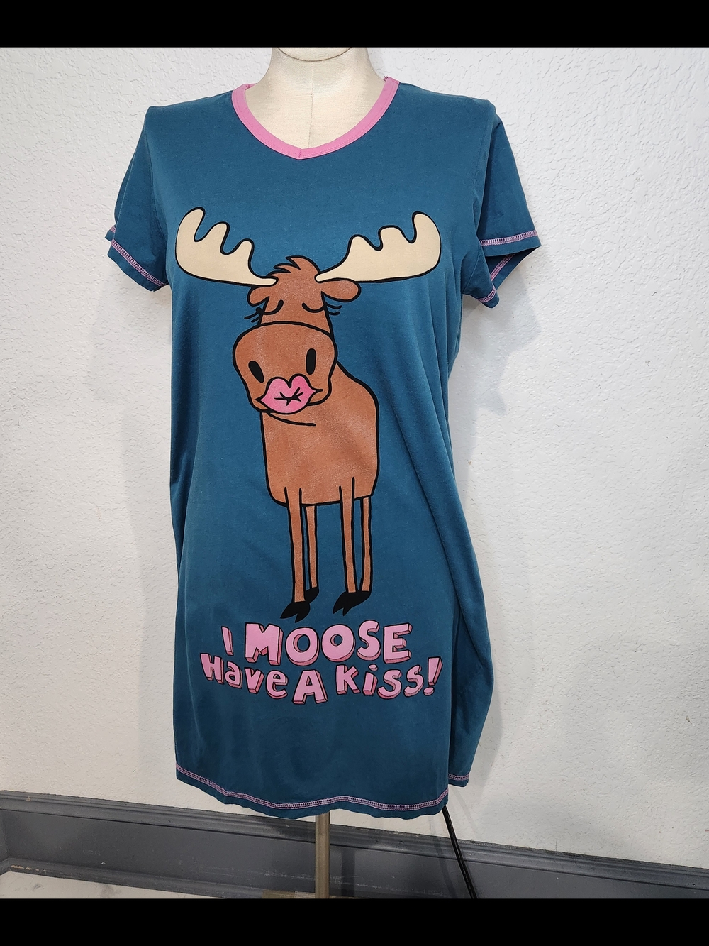 Lazy One Teal Kids' Moose Graphic Dress with Pink Trim